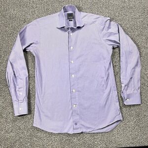 David Donahue Dress Shirt Mens L 15.5 Purple Trim‎ Fit Button Up Long Sleeve